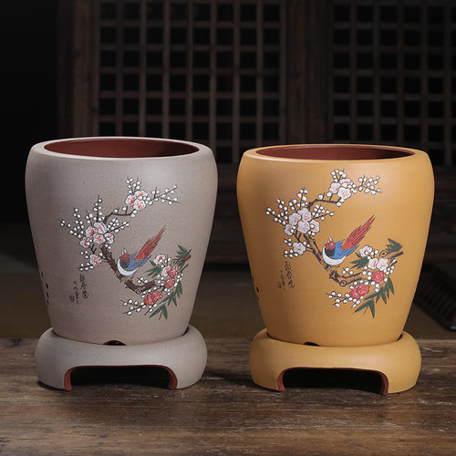 精品紫砂花盆君子兰花盆彩绘创意兰花盆名家手工绿植花盆中国风