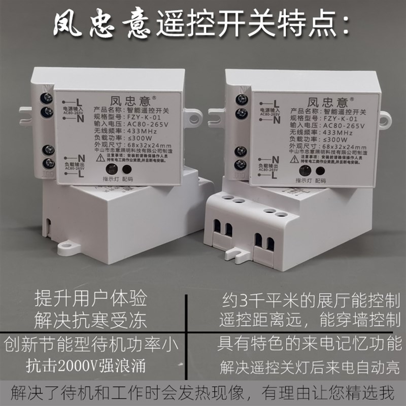 220V无线遥控开关灯 抗干扰多路分控 智能家用灯控控制器