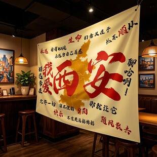 网红城市地名挂布火锅烧烤店酒馆墙面装饰背景区布置民宿小院打卡