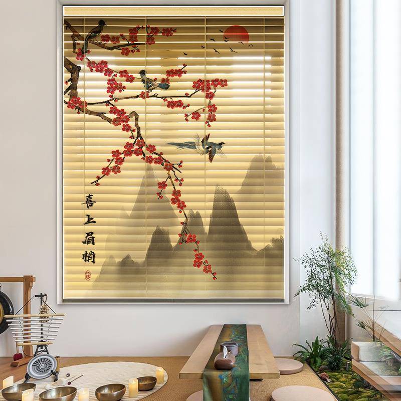 印图竹木百叶帘卷帘源头厂家客厅书房卧室餐厅遮阳防晒升降四合一