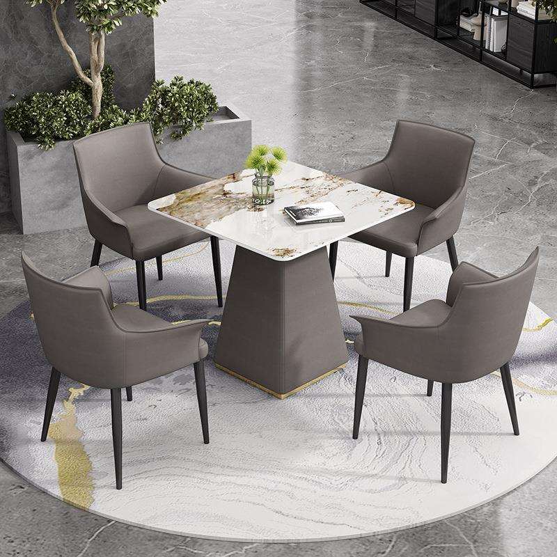 简约轻奢岩板洽谈桌椅组合正方形休闲打牌会客桌子小户型家用餐桌