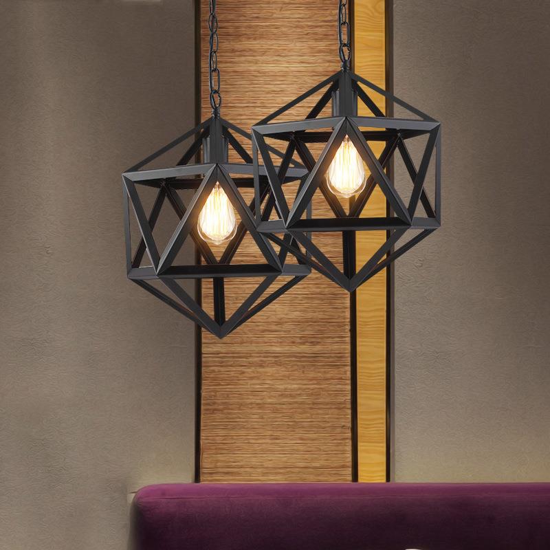 工业风吊灯餐厅灯北欧创意吧台灯具loft美式复古单头菱形铁艺灯饰