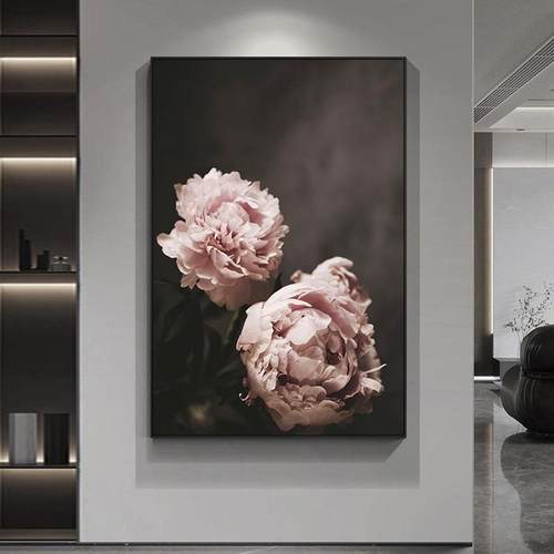 北欧风客厅大幅落地画复古玫瑰花玄关走廊装饰画轻奢餐厅卧室挂画