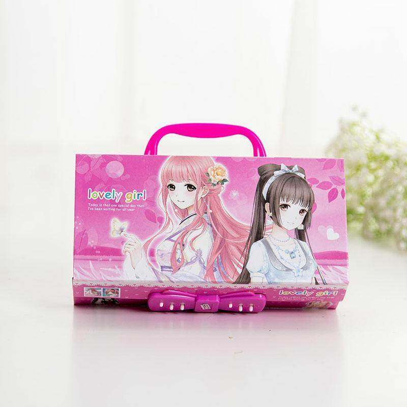 现货三层铅笔盒女孩小学生儿童密码文具公主可爱笔袋带锁和多功能
