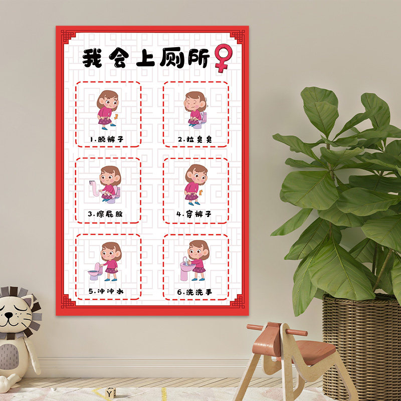 幼儿园男生女生如厕流程入厕步骤化妆室我会上厕所环创卡通墙贴画,家居饰品,文化墙贴,淘宝优惠券,粉丝福利购,淘宝优惠卷