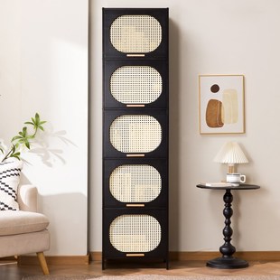 黑色中古风五斗柜客厅卧室收纳柜子储物柜书柜玄关柜窄高立柜多层