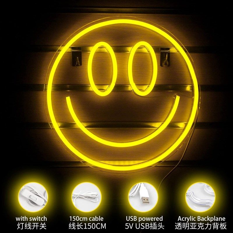 LED霓虹灯亚克力背板微笑脸USB供电室内装饰灯咖啡酒吧灯餐馆摆摊,节庆用品/礼品,装饰灯,淘宝优惠券,粉丝福利购,淘宝优惠卷