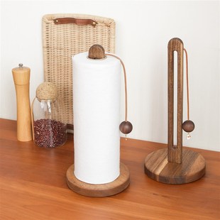 立式免打孔纸巾架餐桌厨房木质卷纸架桌面加长懒人抹布收纳架子