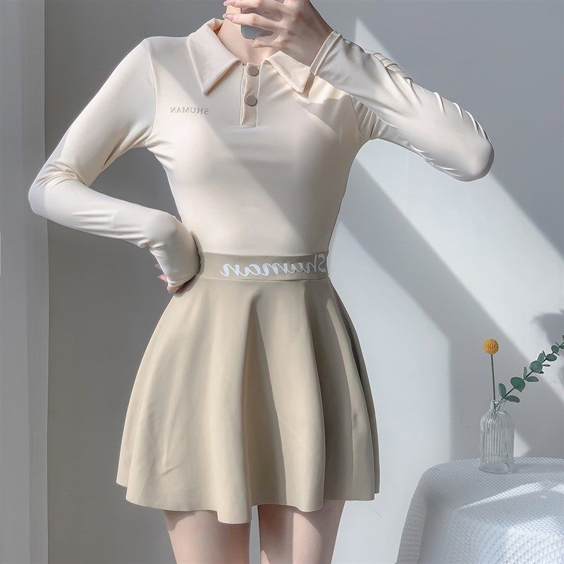 夏语微琪【柚子森林】翻领裙式显瘦遮肚保守运动连体防晒长袖泳衣,运动/瑜伽/健身/球迷用品,连体泳衣,淘宝优惠券,粉丝福利购,淘宝优惠卷