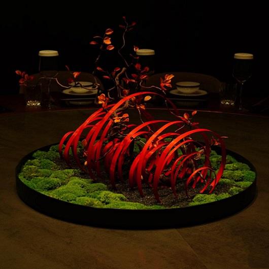 酒店圆桌转盘摆件餐桌中间摆花花艺圆形微缩景观轻奢创意桌花