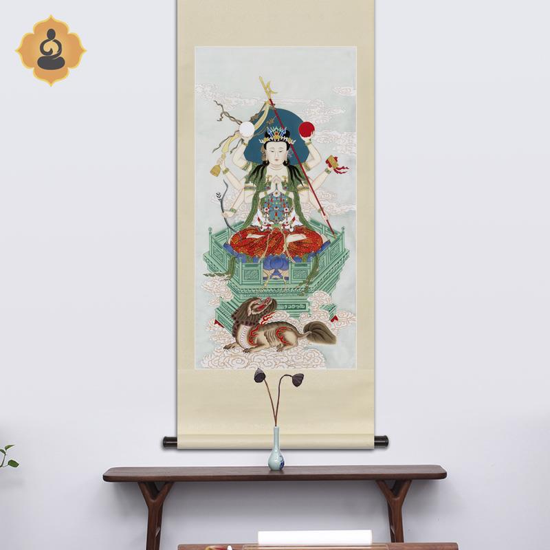 工笔人物国画斗姆元君画像玄关书房水陆画新中式卷轴画框装饰挂画