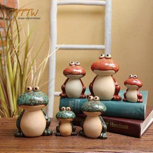 三只青蛙小摆件家居装 饰品创意可爱桌面客厅儿童房庭院陶瓷摆设