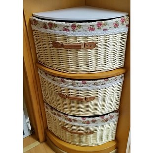 藤编收纳筐定做柳编篮柜子抽屉格子异形扇形转角墙角框三角形订制