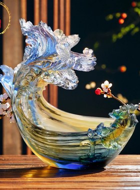威弗列德琉璃聚宝盆摆件客厅艺术工艺G品轻奢高档水晶办公礼物领