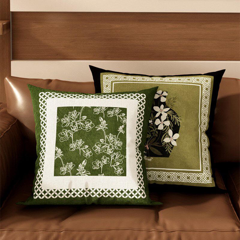 法式中古风抱枕绿色高级感客厅沙发轻奢复古靠枕方形组合超软靠垫