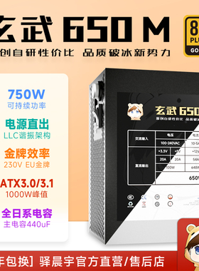 驿晨宇尘雨科技玄武650M金牌直出可持续750W峰值1000W主机电源