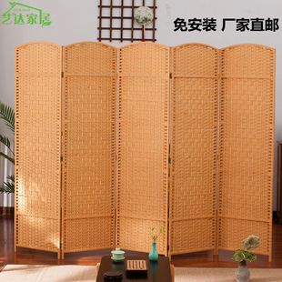 草编屏风隔断现代简约遮挡家用客厅卧室简易折叠移动折屏实木折屏