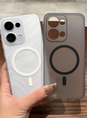 适用oppoReno13手机壳reno12冰雾磁吸硬壳13pro半透明全包防摔保护套精孔防指纹12pro高级感简约男女款PC硬壳