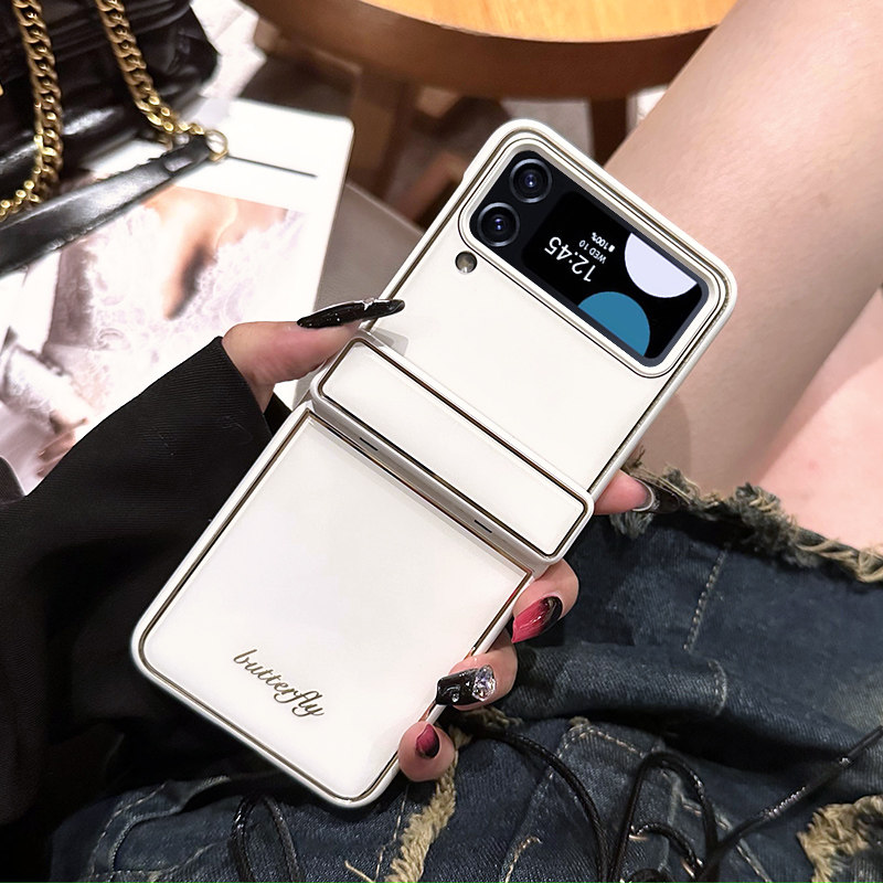 适用三星zflip4手机壳铰链全包防摔Galaxy zflip3保护壳套折叠屏韩国f7110简约zflip3外壳filp4奢华白色5g女