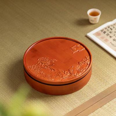意tb-77016茶饼包装盒单双饼饼竹盒圆形普洱收纳茶点盘357g200g饼