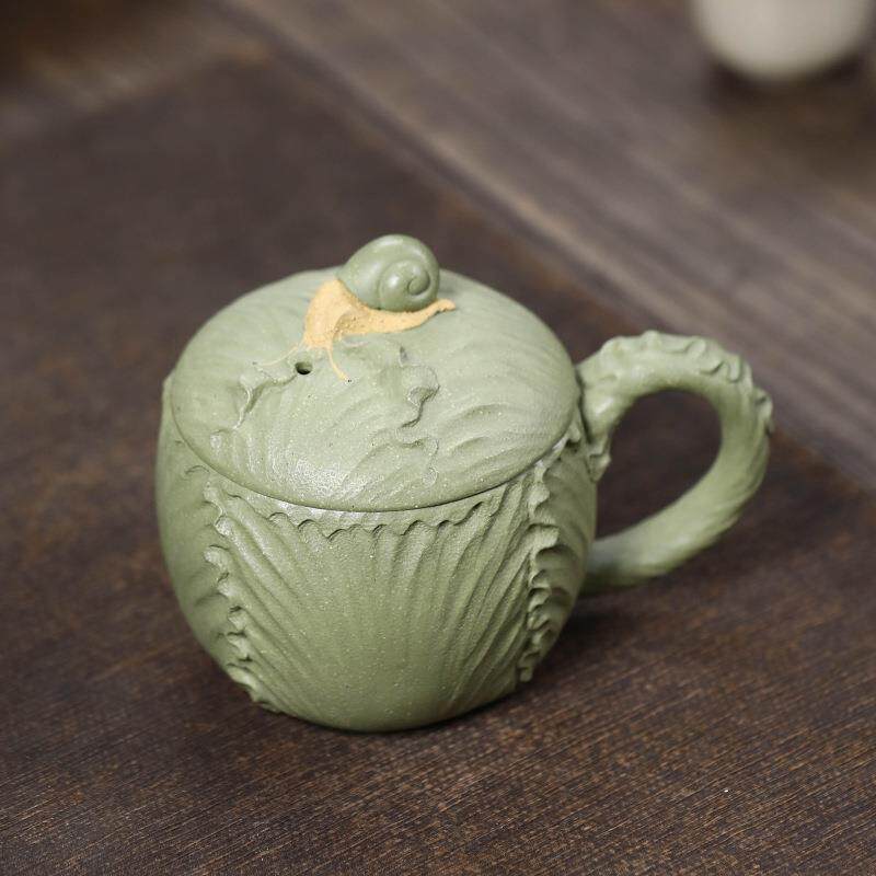 宜兴紫砂主人杯茶杯手工创意仿生白菜百财蜗牛杯功夫品茗杯盖杯