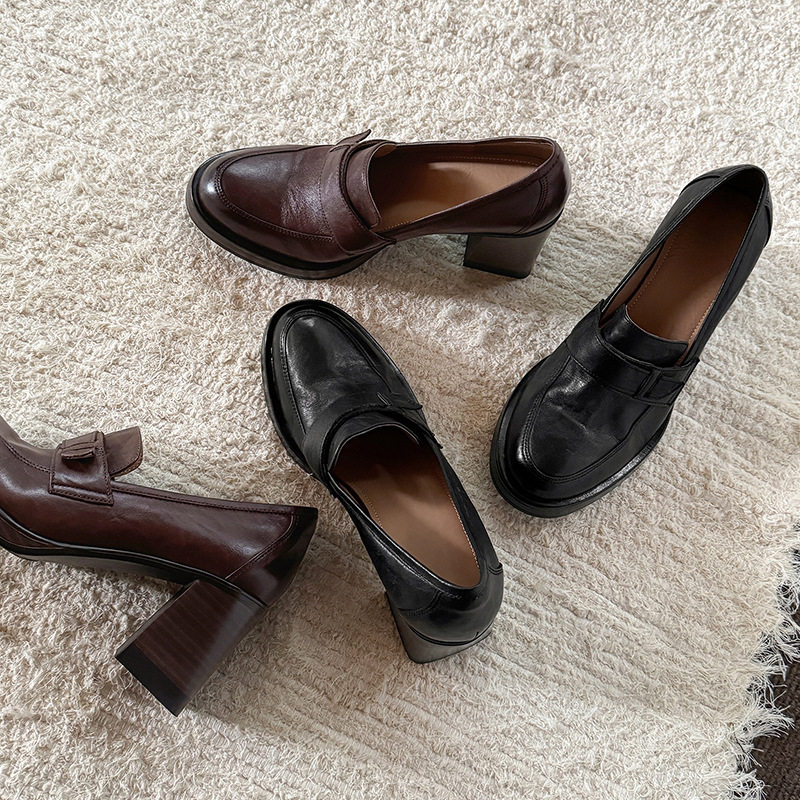 2025新款复古高跟小皮鞋女简约百搭日常款真皮单鞋女粗跟乐福鞋女,户外/登山/野营/旅行用品,登山鞋/徒步鞋,淘宝优惠券,粉丝福利购,淘宝优惠卷