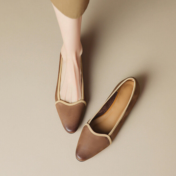 法式复古风全牛皮浅口平底鞋拼接软底奶奶鞋擦色尖头通勤单鞋女,户外/登山/野营/旅行用品,登山鞋/徒步鞋,淘宝优惠券,粉丝福利购,淘宝优惠卷