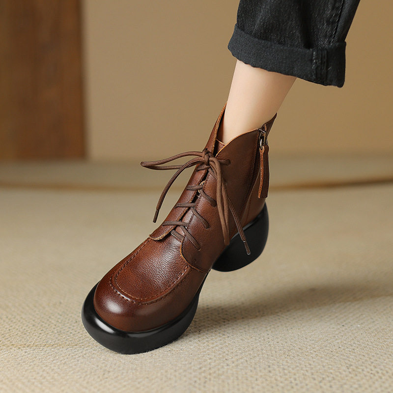 复古厚底马丁靴女真皮圆头松糕系带短靴2023新款冬季高跟时装单靴,户外/登山/野营/旅行用品,登山鞋/徒步鞋,淘宝优惠券,粉丝福利购,淘宝优惠卷