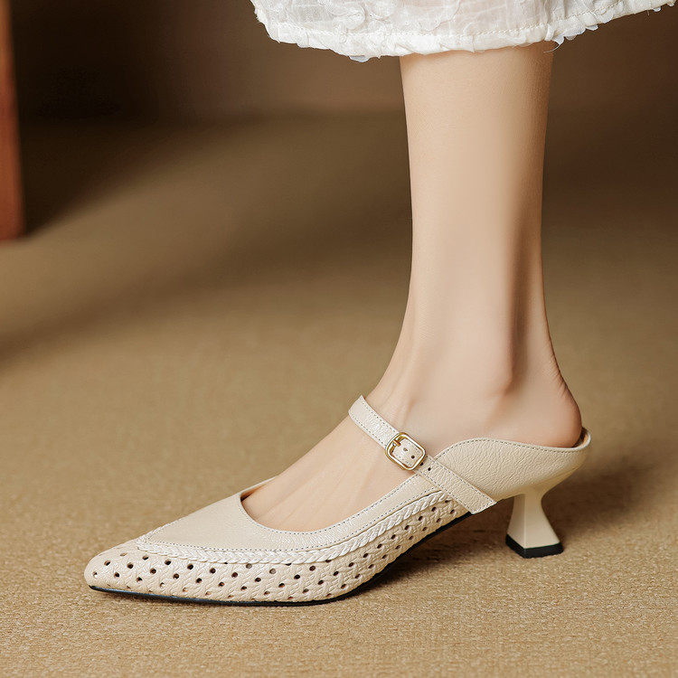 法式2025新款镂空真皮一字带包头凉鞋女软底高跟单鞋真皮镂空女鞋,户外/登山/野营/旅行用品,登山鞋/徒步鞋,淘宝优惠券,粉丝福利购,淘宝优惠卷