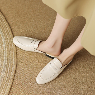 23新款包头鞋现货里外头层复古穆勒风平底包头女拖鞋舒适浅口女鞋