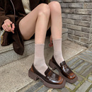 布洛克德比鞋 单鞋 真皮一脚蹬牛津鞋 方头擦色厚底懒人鞋 女2024新款