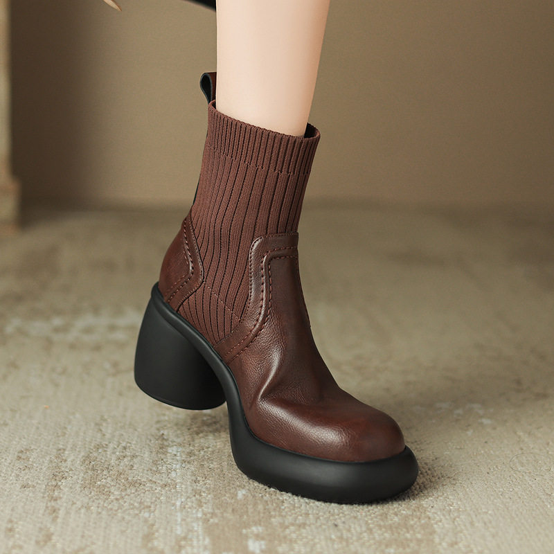 真皮短靴女粗跟高跟鞋软底瘦瘦靴2023新款秋冬法式复古厚底马丁靴,户外/登山/野营/旅行用品,登山鞋/徒步鞋,淘宝优惠券,粉丝福利购,淘宝优惠卷