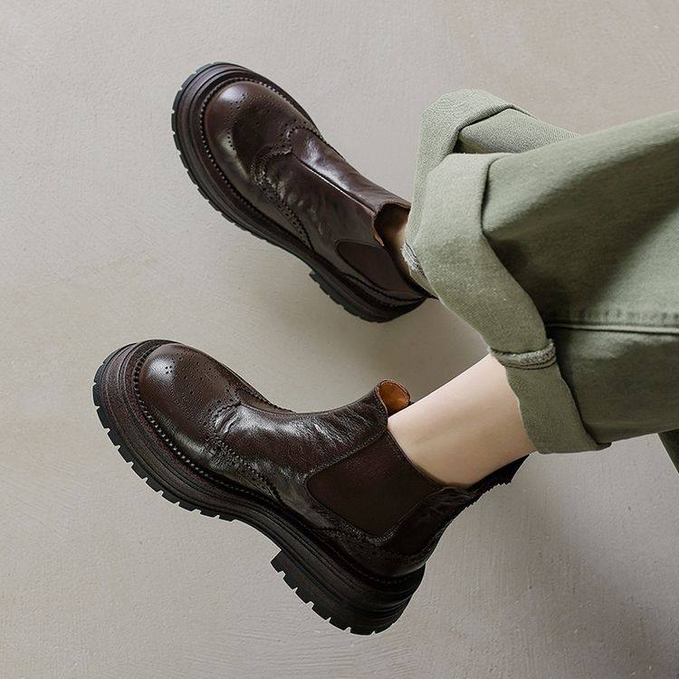 头层羊皮圆头切尔西靴女2024新款复古棕色厚底舒适短靴马丁靴加绒,户外/登山/野营/旅行用品,登山鞋/徒步鞋,淘宝优惠券,粉丝福利购,淘宝优惠卷