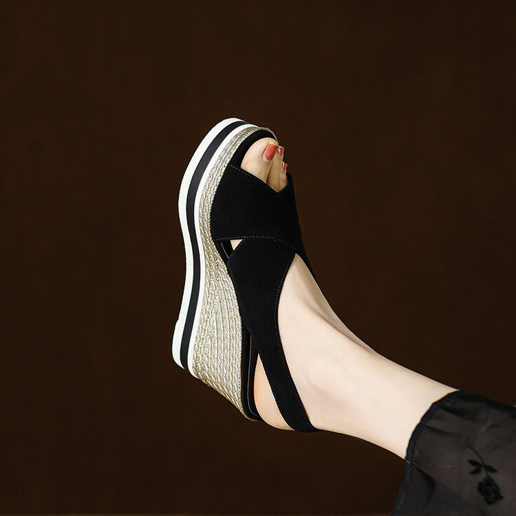 欧洲站凉鞋女厚底坡跟2024年夏季磨砂一字扣带防水台罗马真皮凉鞋,户外/登山/野营/旅行用品,登山鞋/徒步鞋,淘宝优惠券,粉丝福利购,淘宝优惠卷