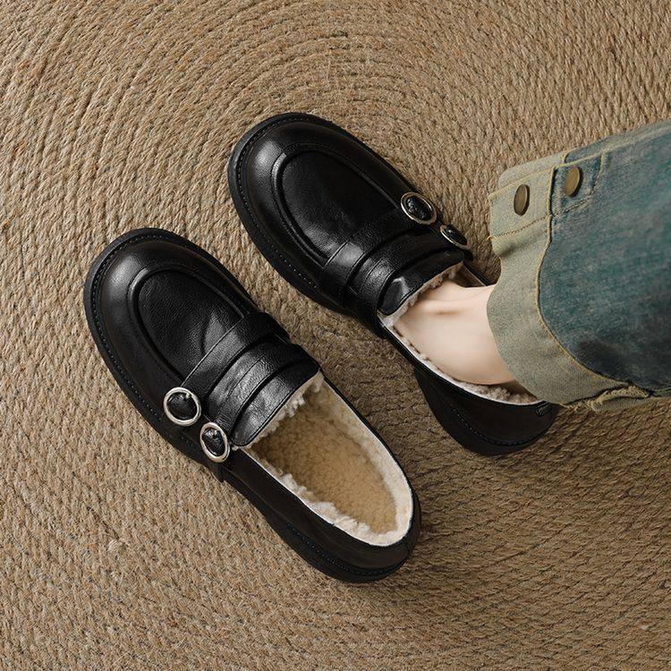 复古羊皮毛一体乐福鞋女粗跟小皮鞋冬季新款皮带扣一脚蹬加绒女鞋,户外/登山/野营/旅行用品,登山鞋/徒步鞋,淘宝优惠券,粉丝福利购,淘宝优惠卷