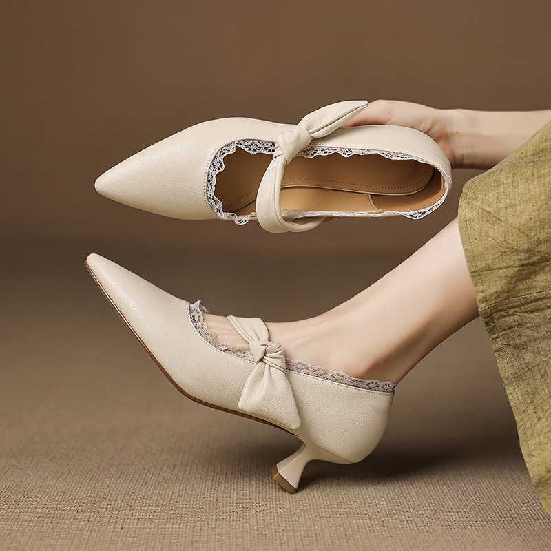法式蕾丝细跟软底玛丽珍鞋女2025新款浅口单鞋配裙子晚晚鞋高跟鞋