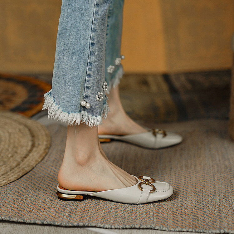 法式休闲牛皮包头凉鞋穆勒鞋夏季新款纯色平底拖鞋一脚蹬奶奶鞋女,户外/登山/野营/旅行用品,登山鞋/徒步鞋,淘宝优惠券,粉丝福利购,淘宝优惠卷