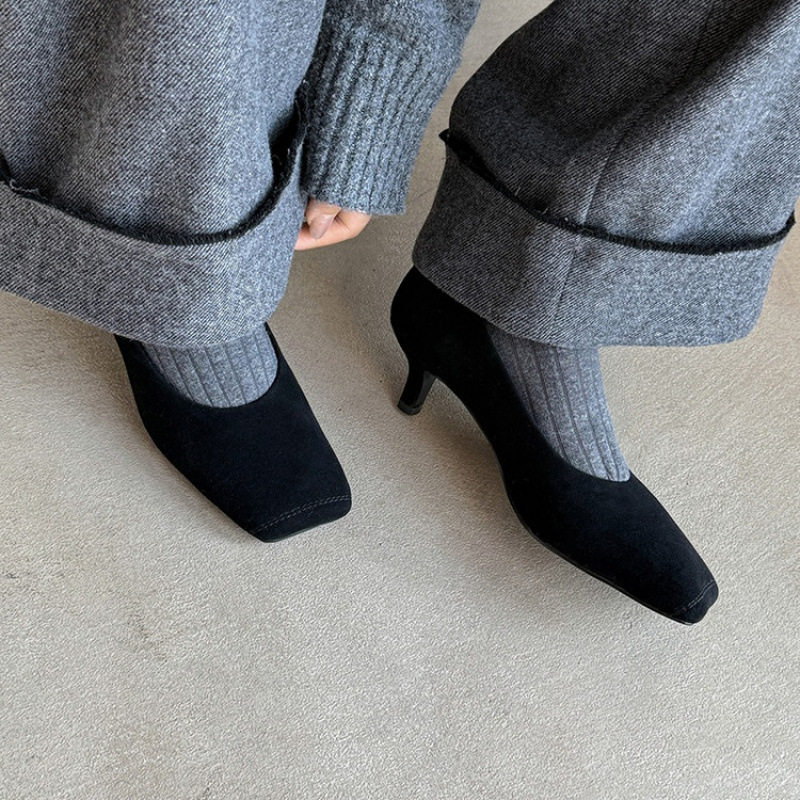 方头奶奶鞋女2025新款秋复古羊翻皮简约气质百搭浅口粗跟高跟单鞋,户外/登山/野营/旅行用品,登山鞋/徒步鞋,淘宝优惠券,粉丝福利购,淘宝优惠卷