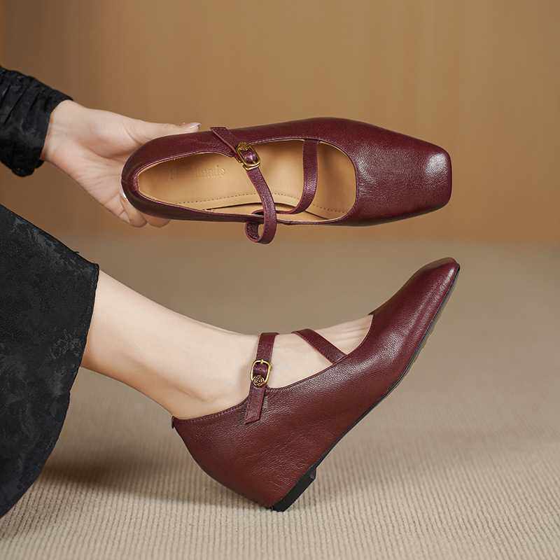 5cm复古简约方头浅口缠绕式一字带内增高纯色百搭温柔玛丽珍单鞋