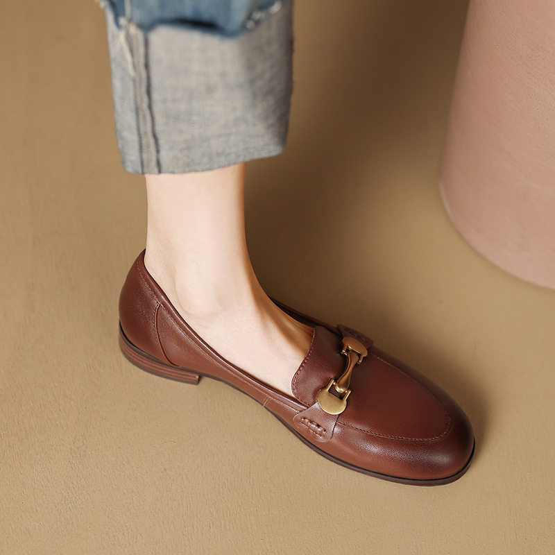 英伦风真皮擦色小皮鞋2023年金属扣乐福鞋女圆头软底单鞋子豆豆鞋,户外/登山/野营/旅行用品,登山鞋/徒步鞋,淘宝优惠券,粉丝福利购,淘宝优惠卷