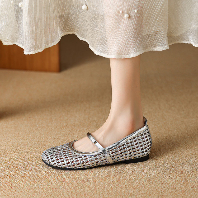 法式银色单鞋女浅口夏季镂空玛丽珍鞋平底凉鞋真皮网眼透气洞洞鞋,户外/登山/野营/旅行用品,登山鞋/徒步鞋,淘宝优惠券,粉丝福利购,淘宝优惠卷