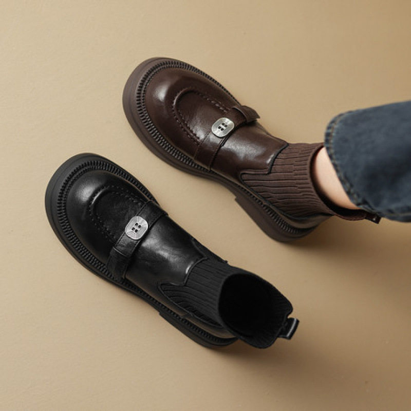 厚底短靴女针织连袜弹力瘦瘦靴英伦风马丁靴毛线口大码靴子41到43