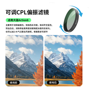 米丢适用DJI大疆action6可调节滤镜运动相机CPL偏振镜ND2 512滤镜铝合金边框保护滤镜微距镜 32减光镜ND64