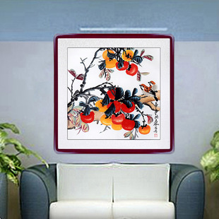 饰挂画 国画葫芦柿子花鸟山水画纯手绘真迹斗方客厅卧室玄关餐厅装