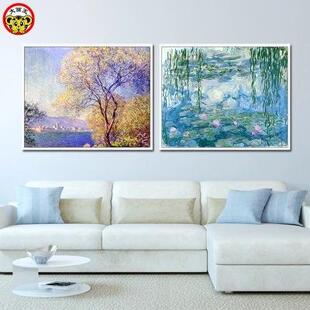 diy数字油画莫奈名画撑阳伞 女人睡莲日出印象茶树花日本桥风景