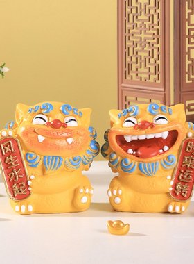国潮彩色风狮爷文创家居装饰可爱醒狮祝福摆件创意茶宠树脂工艺品