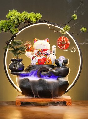 开业礼品家居流水摆件招财猫开业送礼乔迁小鱼缸玄关电视柜装饰
