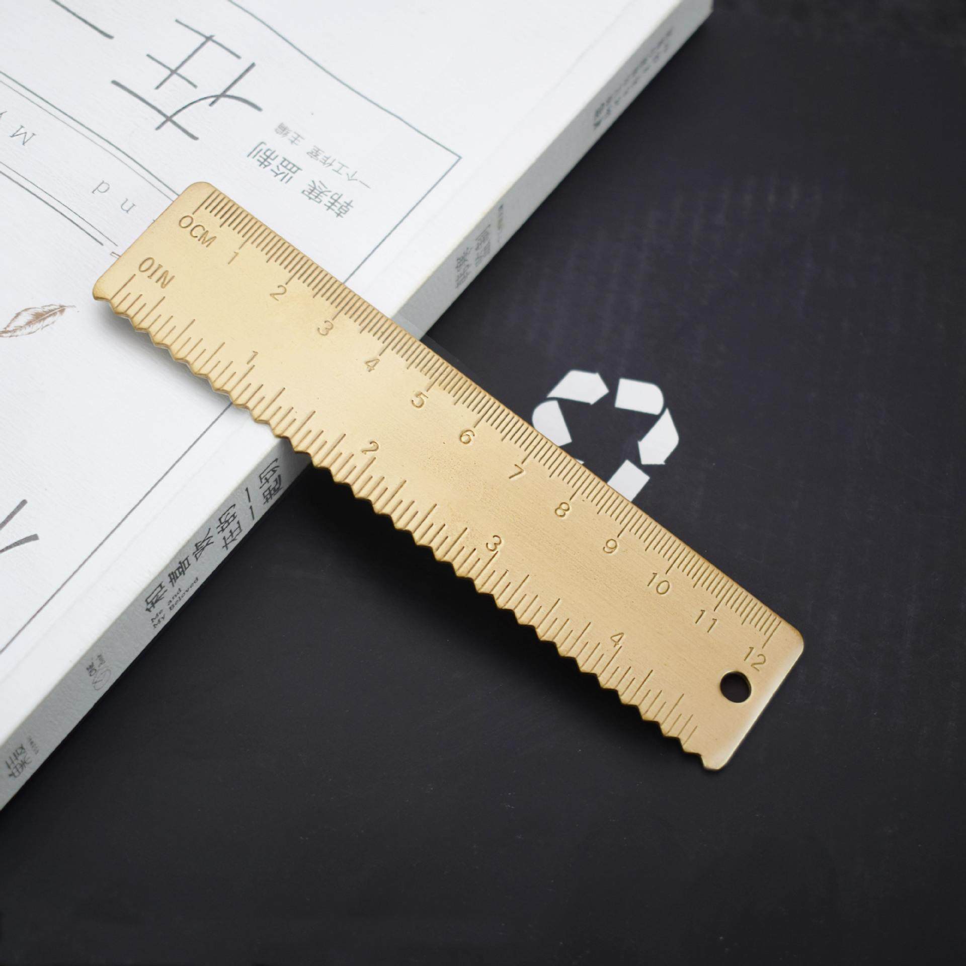 【厂家直销】创意黄铜尺子12cm波浪尺加厚学生文具复古学生礼物