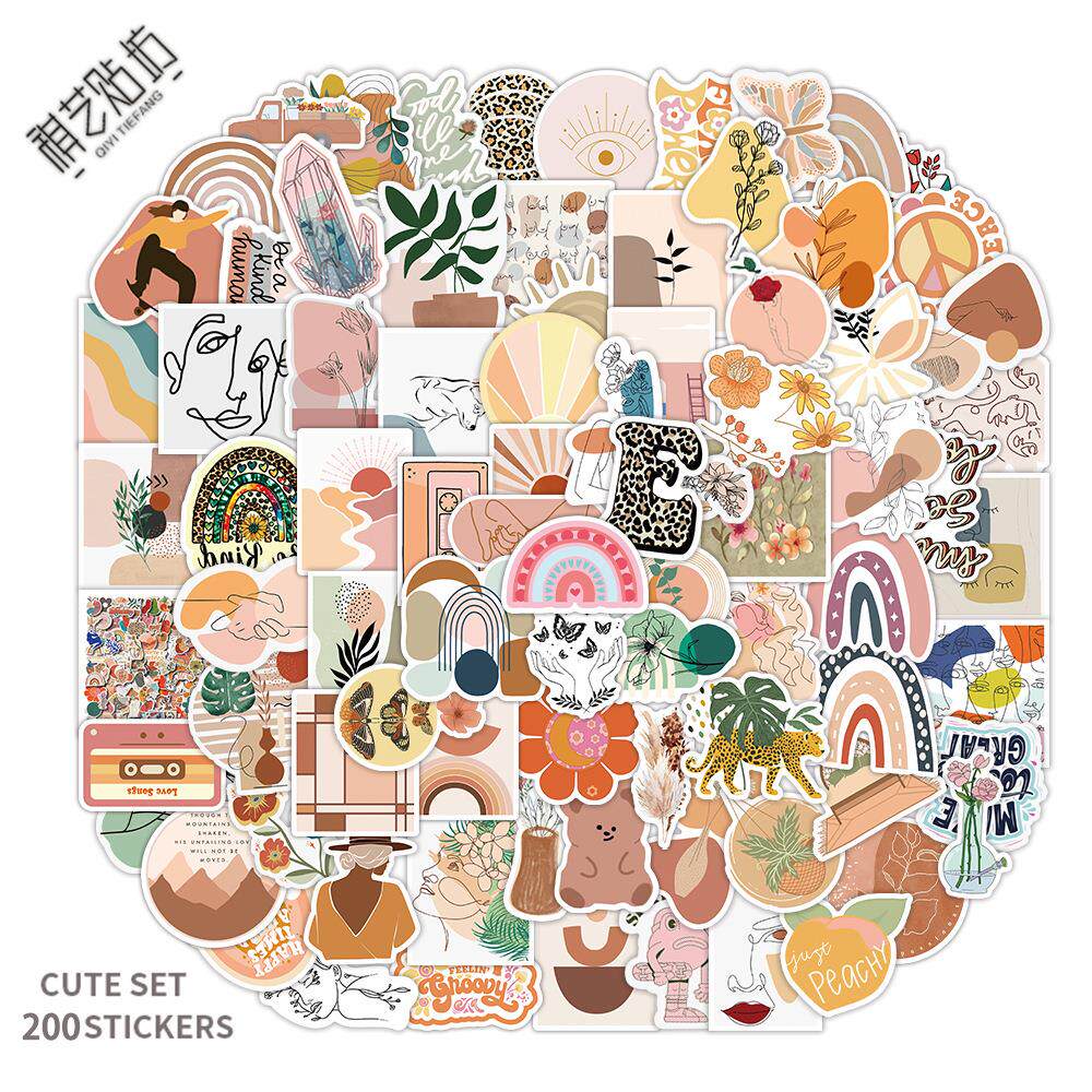 200张新款跨境波西米亚风涂鸦贴纸行李箱摩托车笔记本手机壳贴画