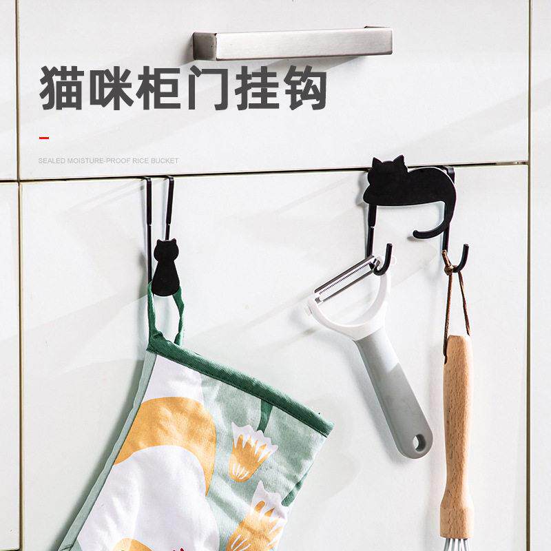 铁艺门后挂钩金属门上创意免钉免粘小挂钩黑猫咪可爱柜门挂衣钩
